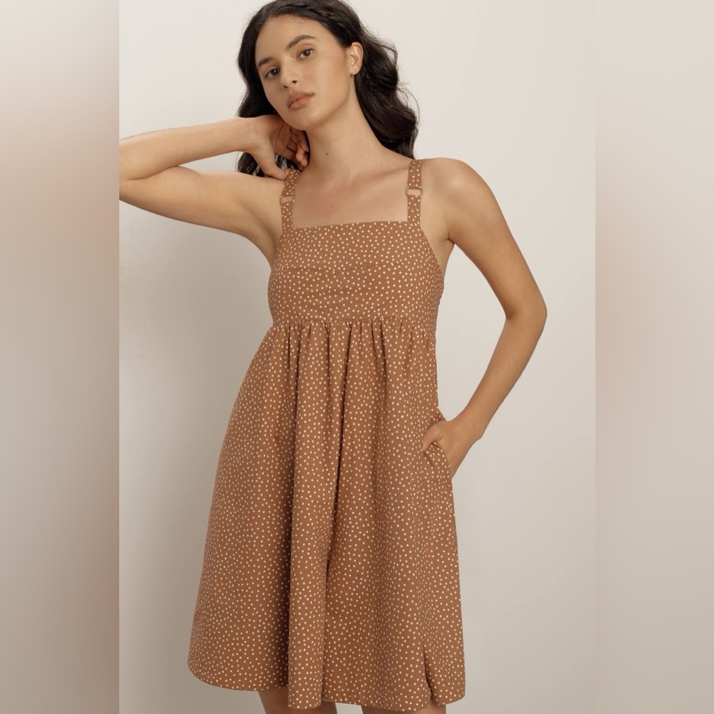 Anthropologie Maeve Sleeveless Square Neck Babydoll Romper Cotton Brown Size L
